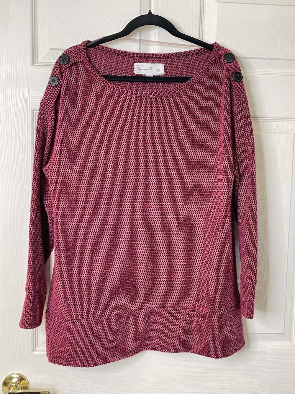 French Laundry Magenta-Plum Button Shoulder Knit Sweater
